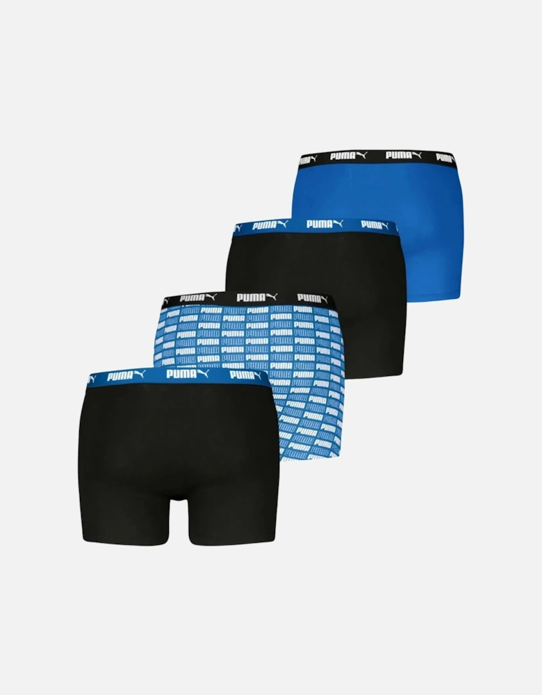 4-Pack Aop Logo Print Boxer Briefs, Black/Blue