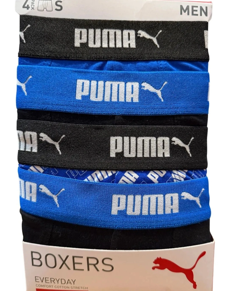 4-Pack Aop Logo Print Boxer Briefs, Black/Blue