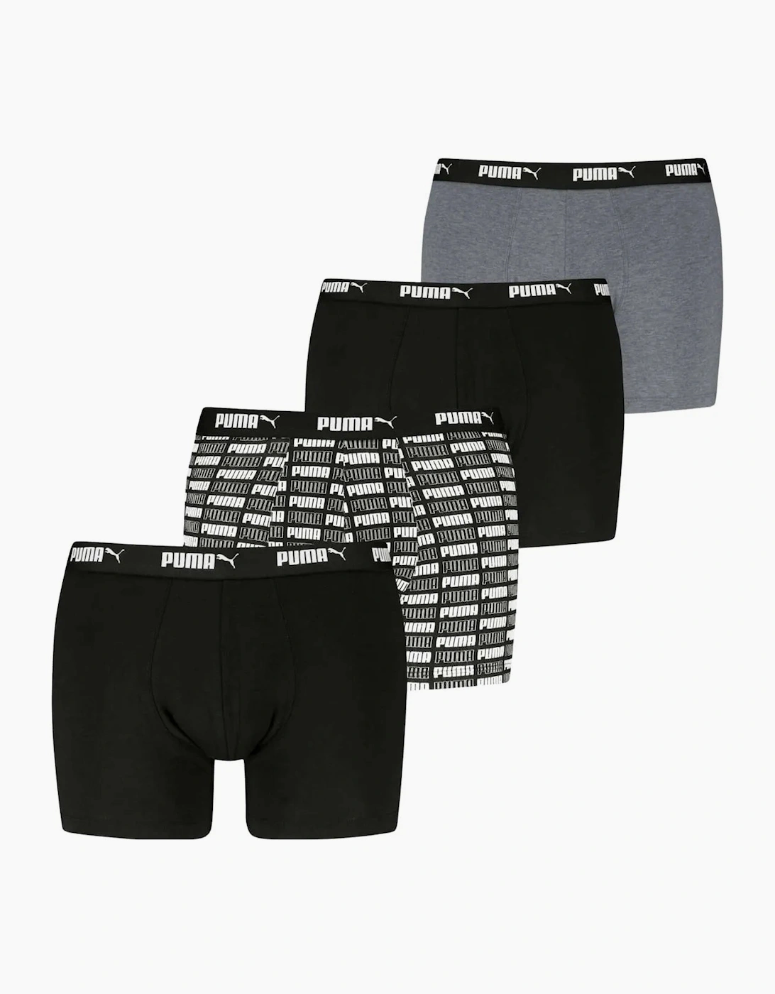 Puma Puma Men's 4-Pack Aop Logo Print Boxer Briefs, Black/Grey