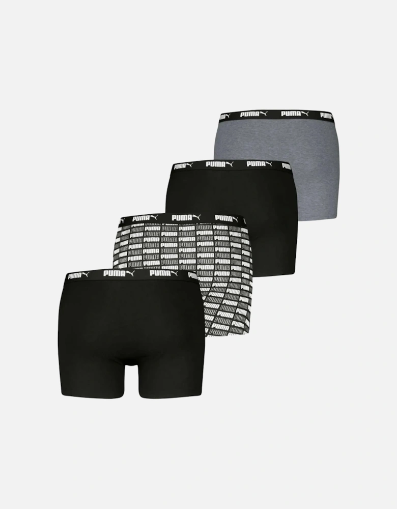4-Pack Aop Logo Print Boxer Briefs, Black/Grey