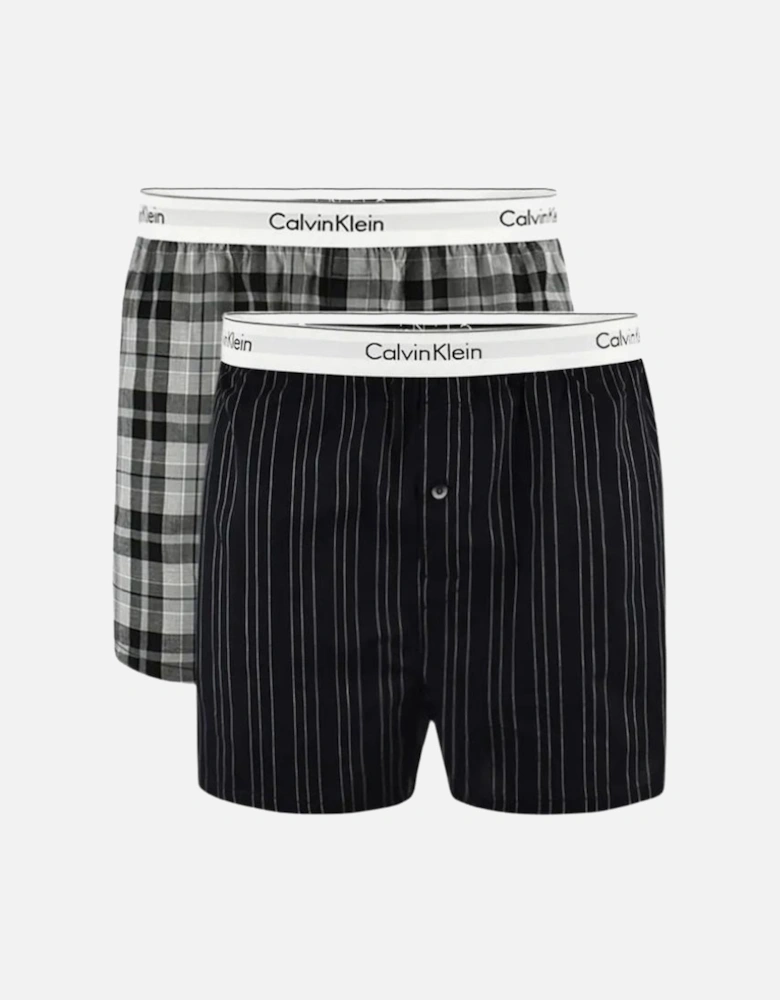 2-Pack Modern Cotton Slim-Fit Woven Boxer Shorts, Ryan Stripe D Well/Hickory Plaid B