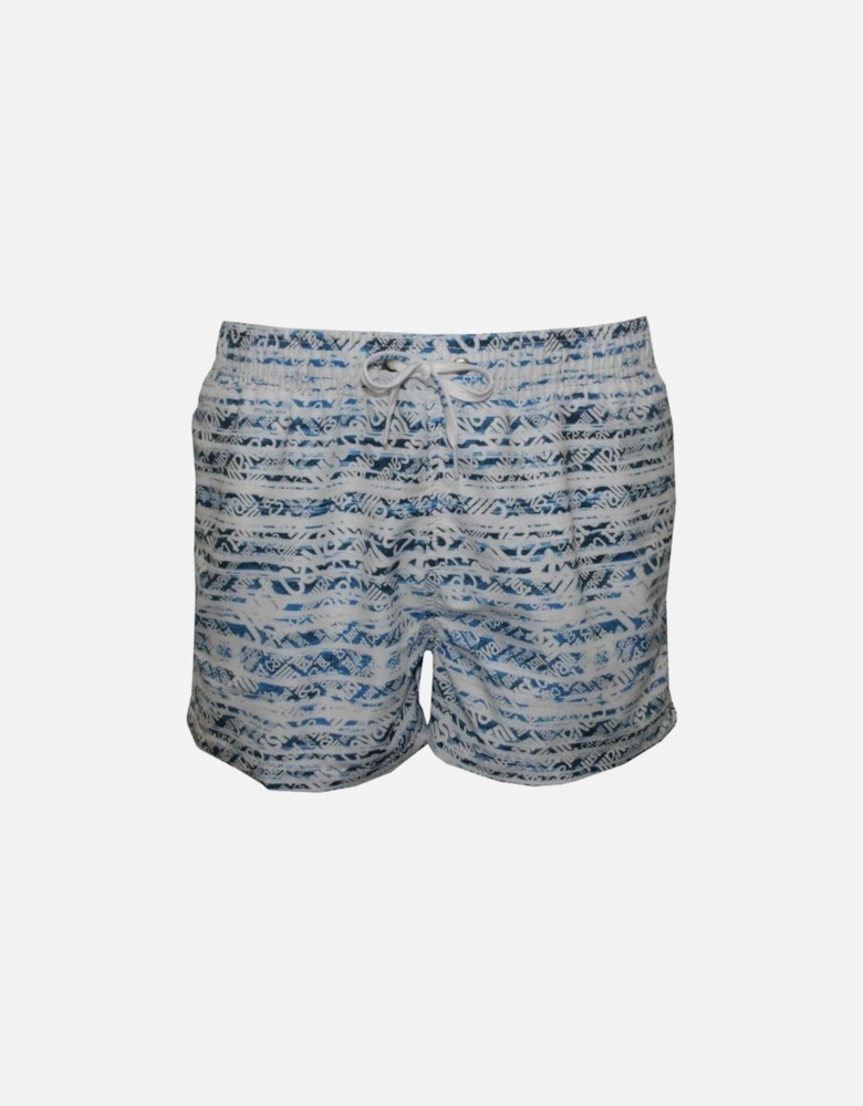 Allover Logo Print Swim Shorts, White/Denim