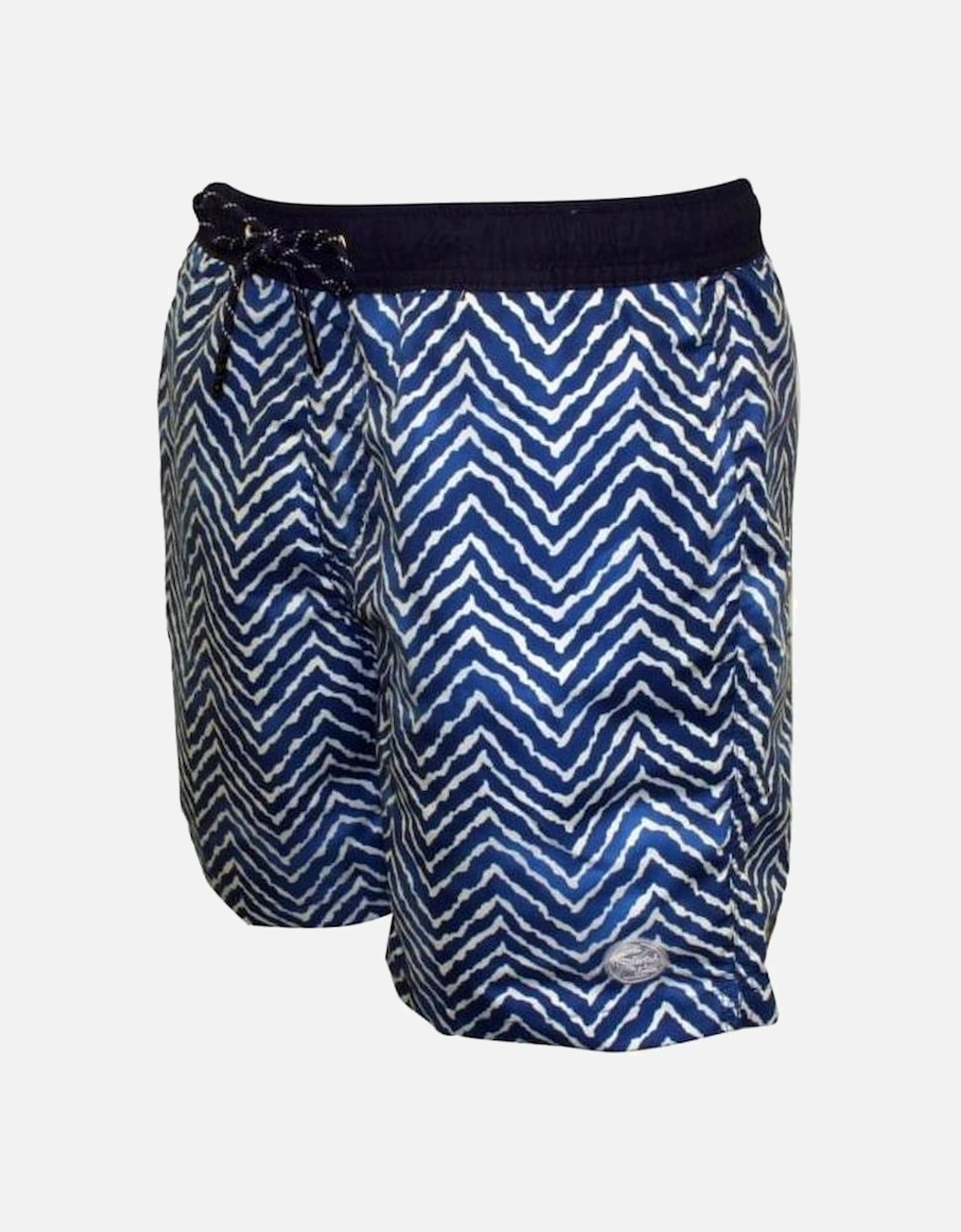 Two-tone Wavy Line Print Swim Shorts, Blue, 5 of 4