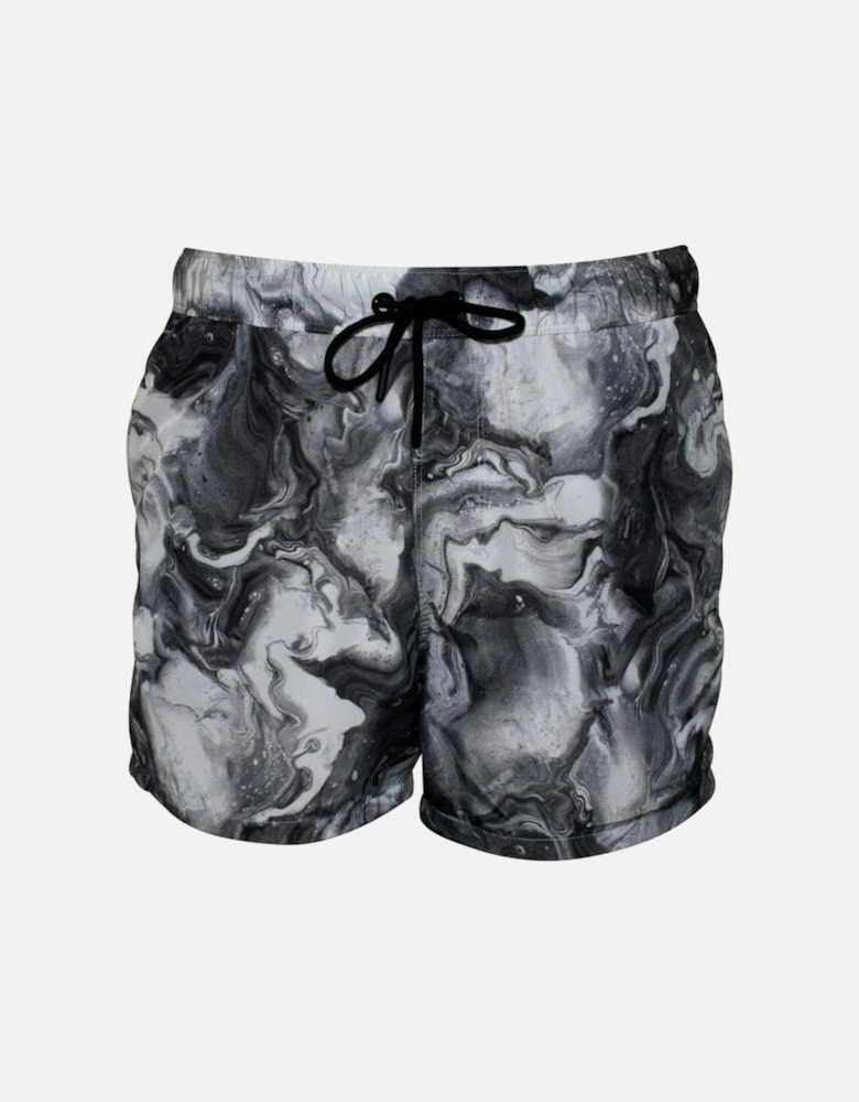 West Hampton Marble Print Swim Shorts, White/Black