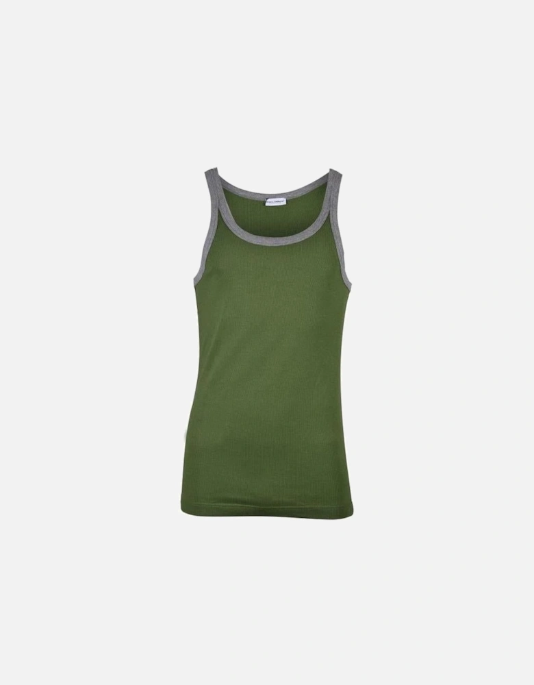 Contrast Trim Tank Top Vest, Green/grey
