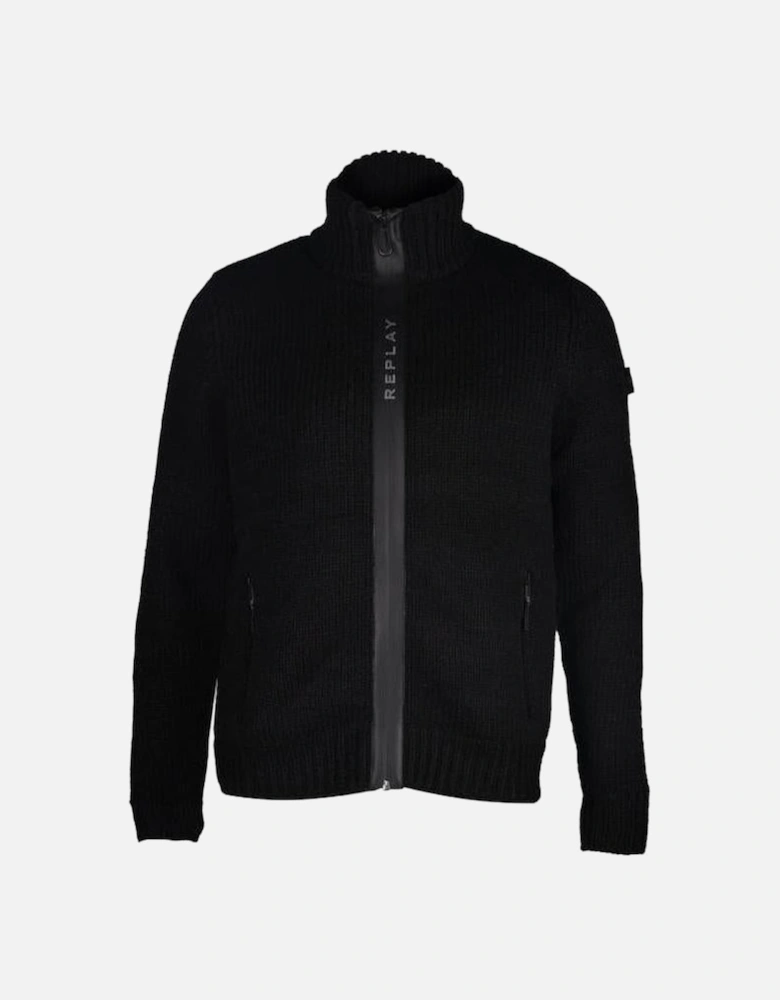 Heavy-Knit, Wool Blend Full-Zip Jumper, Black
