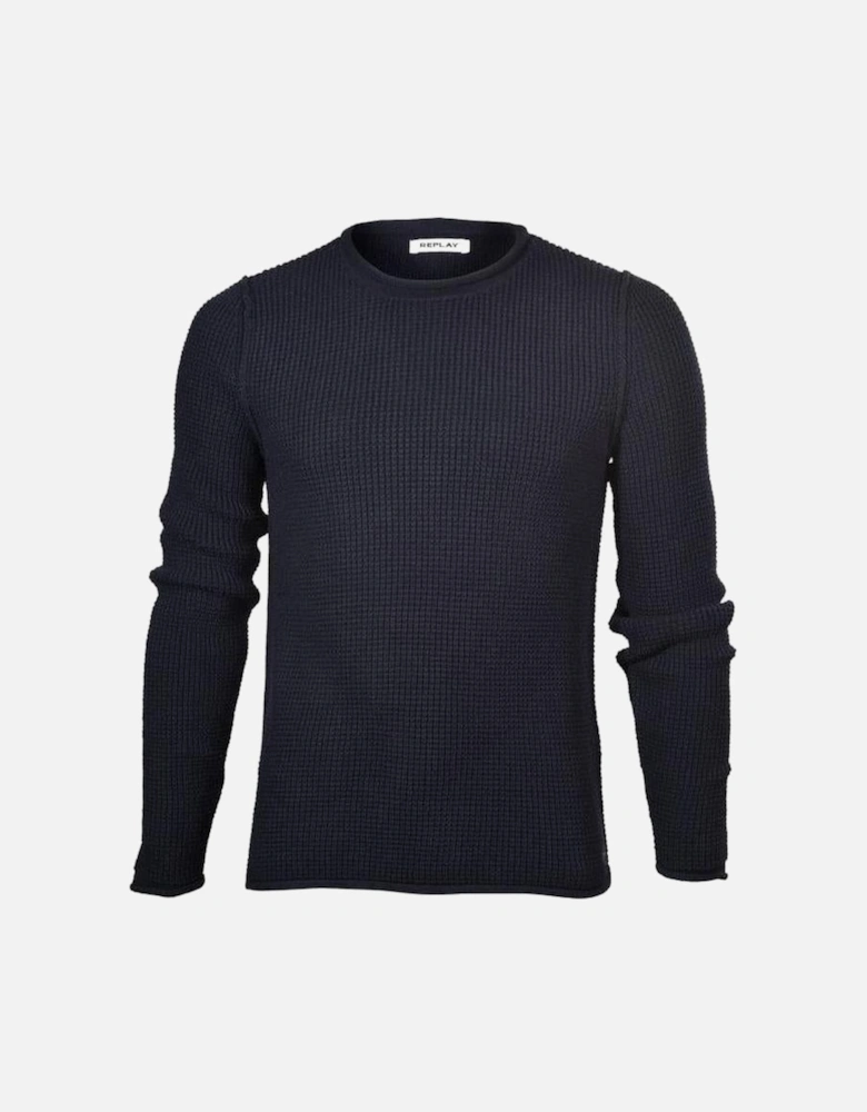 Hyperflex Cotton Heavy-Knit Crew-Neck Jumper, Navy