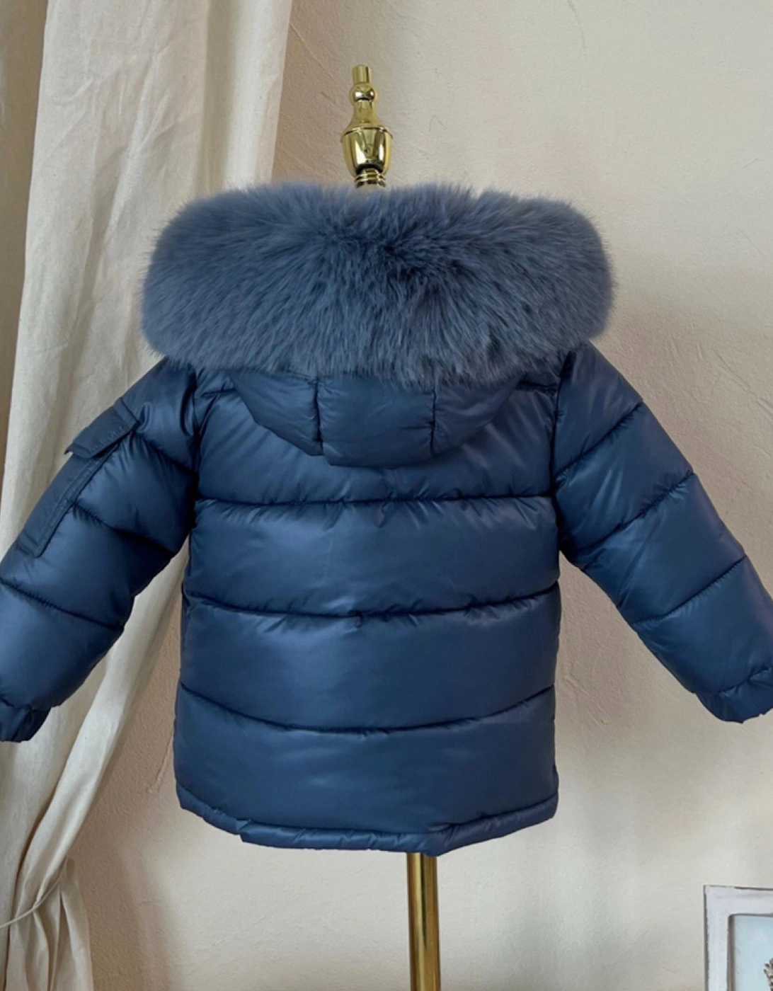 Boys Navy Blue Faux Fur Puffer Coat