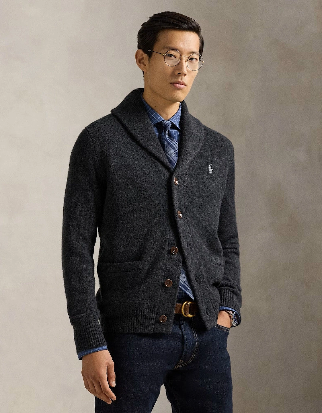 Wool Cardigan 002 Dark Granite Heather