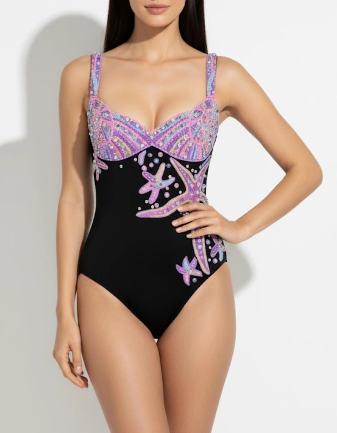 Selene Sea Shell Swimsuit in Black Lilac shell bust