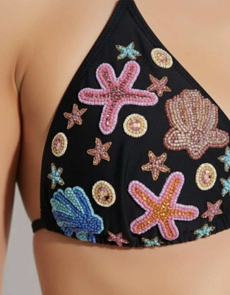 Marissa Hand Embroidered Luxe Bikini Top - Black