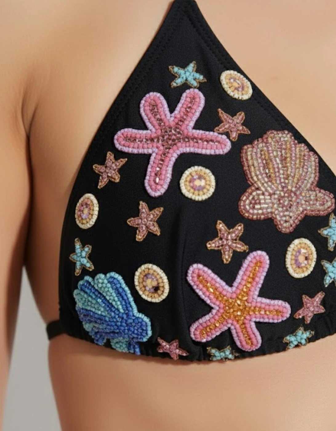 Marissa Hand Embroidered Luxe Bikini Top - Black