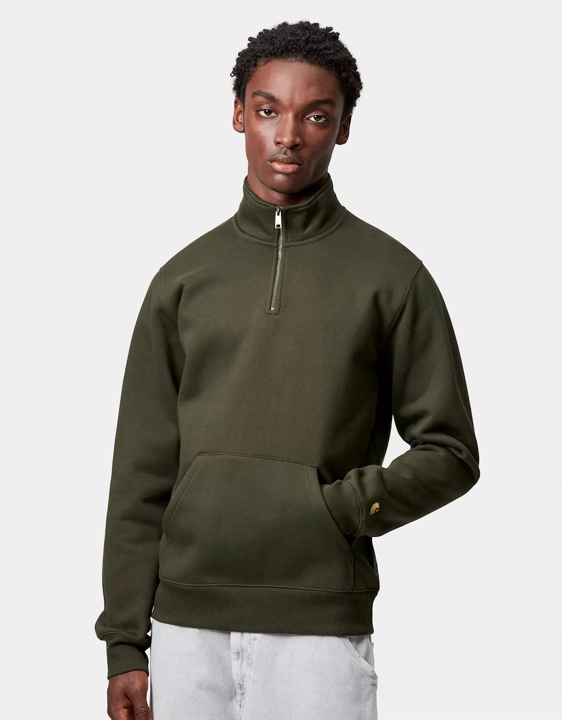 CARHARTT CHASE ZIP NECK SWEATSHIRT OLIVE/GOLD, 5 of 4