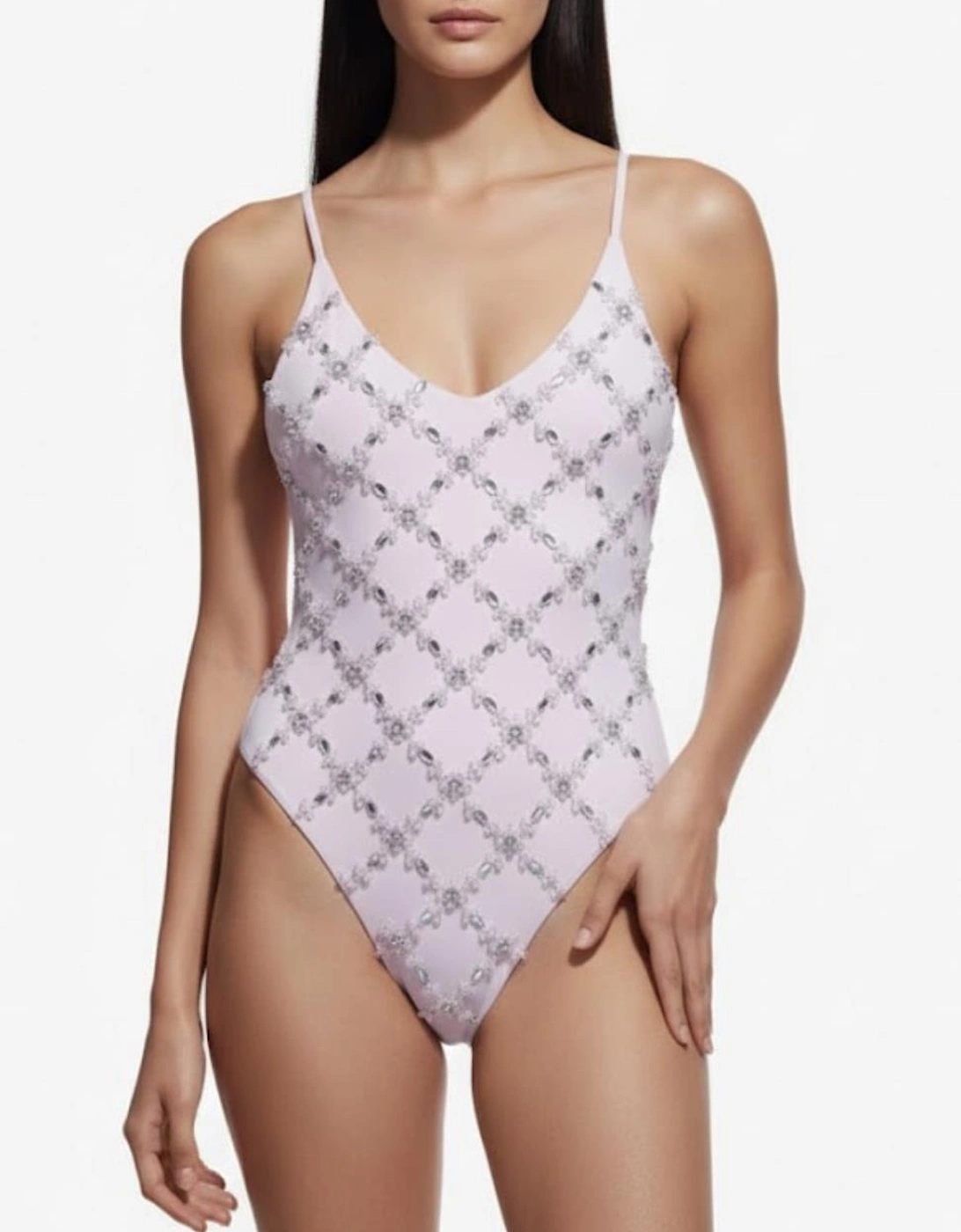 Oceanus Women's Rose Elegant High Cut Leg Swimsuit Pink - Purple - Size: S