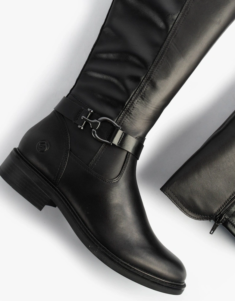 Womens Leather Tall Knee High Boots Black