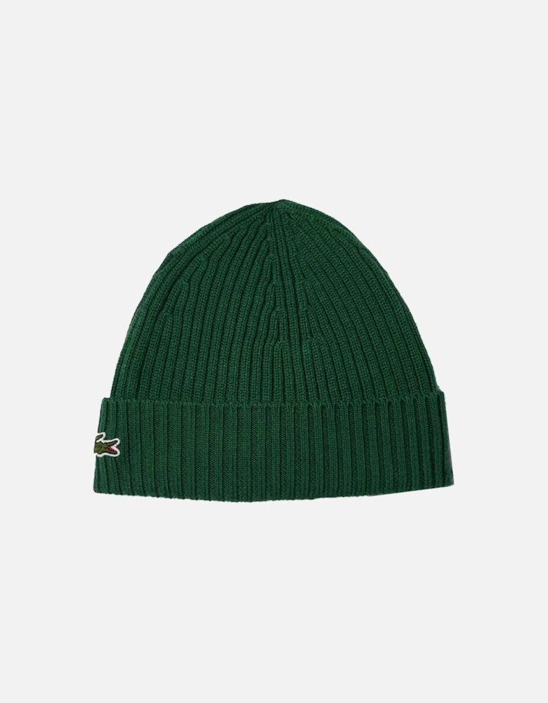 Rib-Knit Brushed Wool Beanie Pine Green