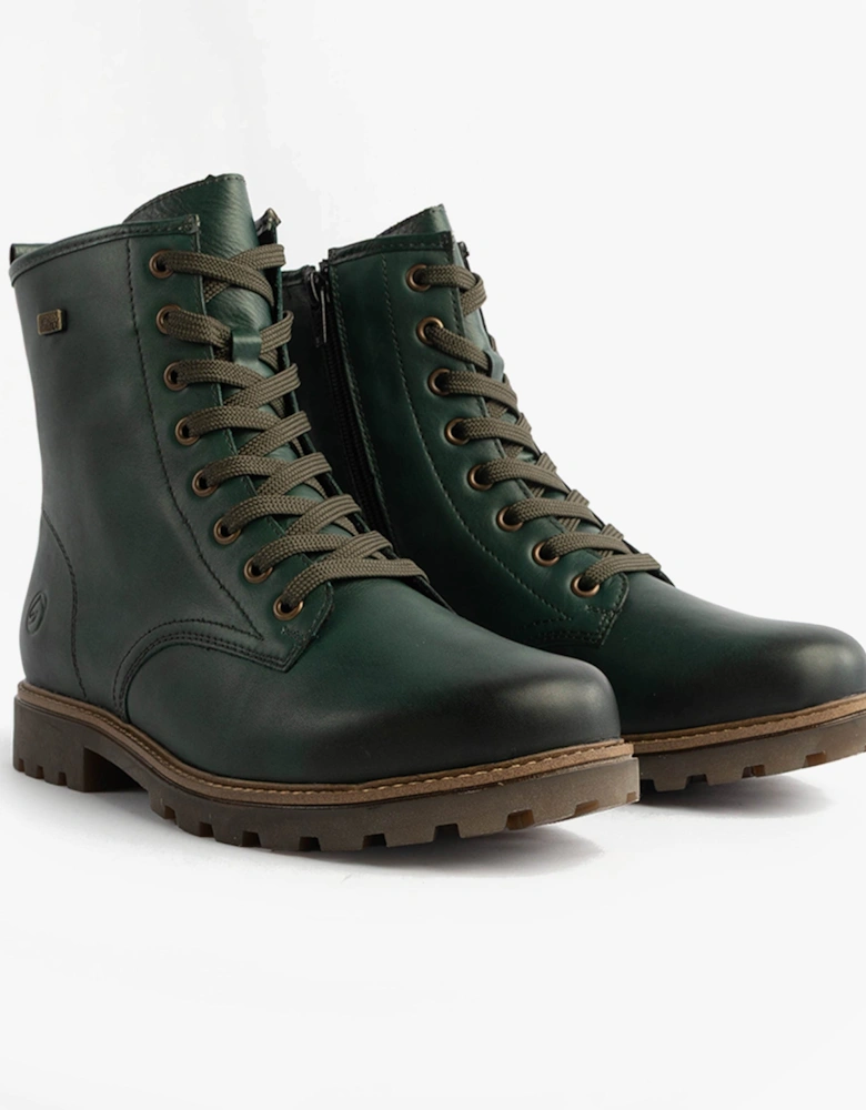 Womens Leather Ankle Zip Boots Green