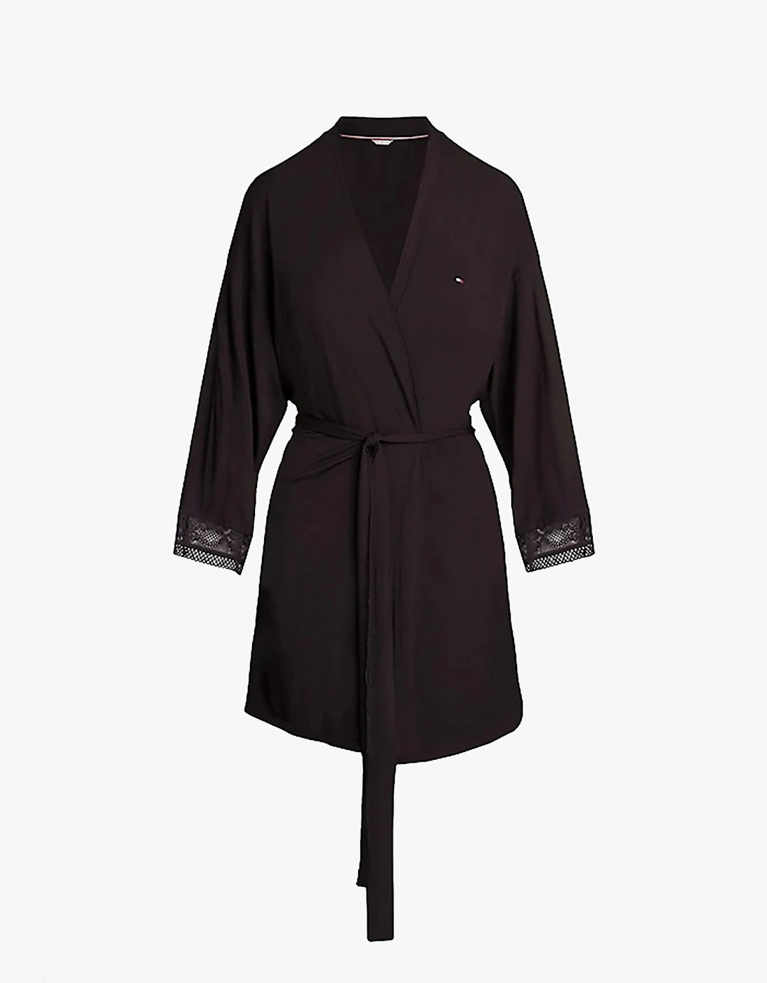 COMFORT Womens Modal Lace-Trim Kimono Robe Black, 6 of 5