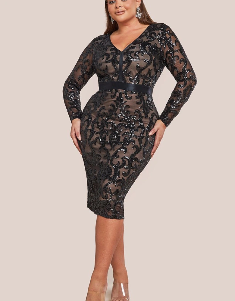 Sequin & Mesh Midi Dress