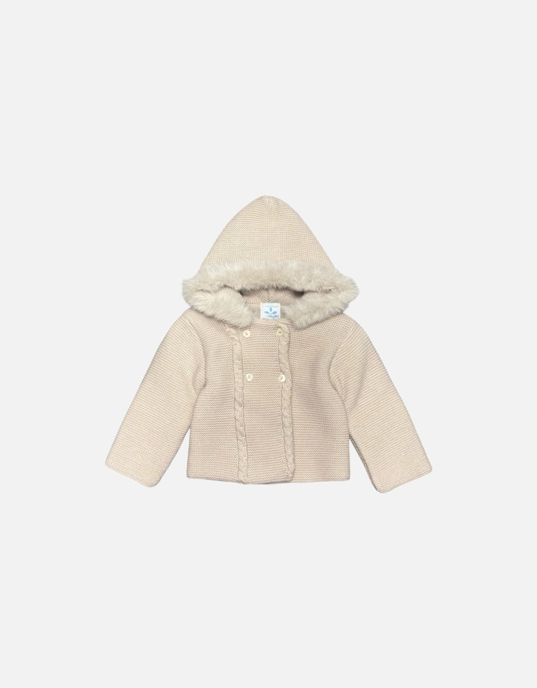 Beige Knit Faux Trim Cardigan