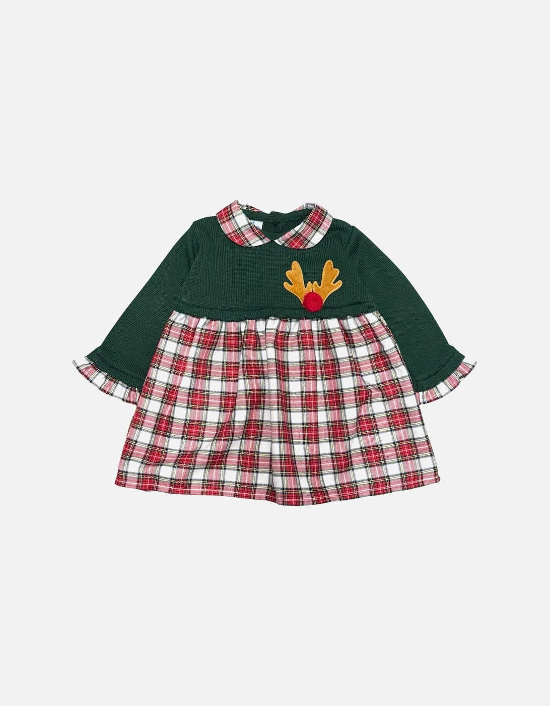 Girls Green Knit Tartan Dress, 2 of 1