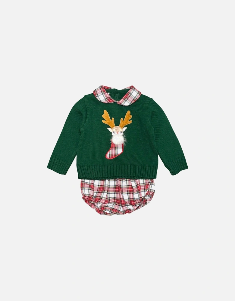 Boys Green Knit Tartan Jam Pant Set