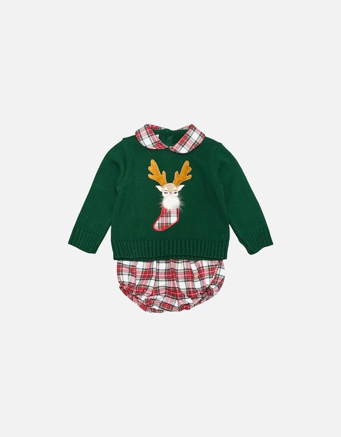 Boys Green Knit Tartan Jam Pant Set, 2 of 1