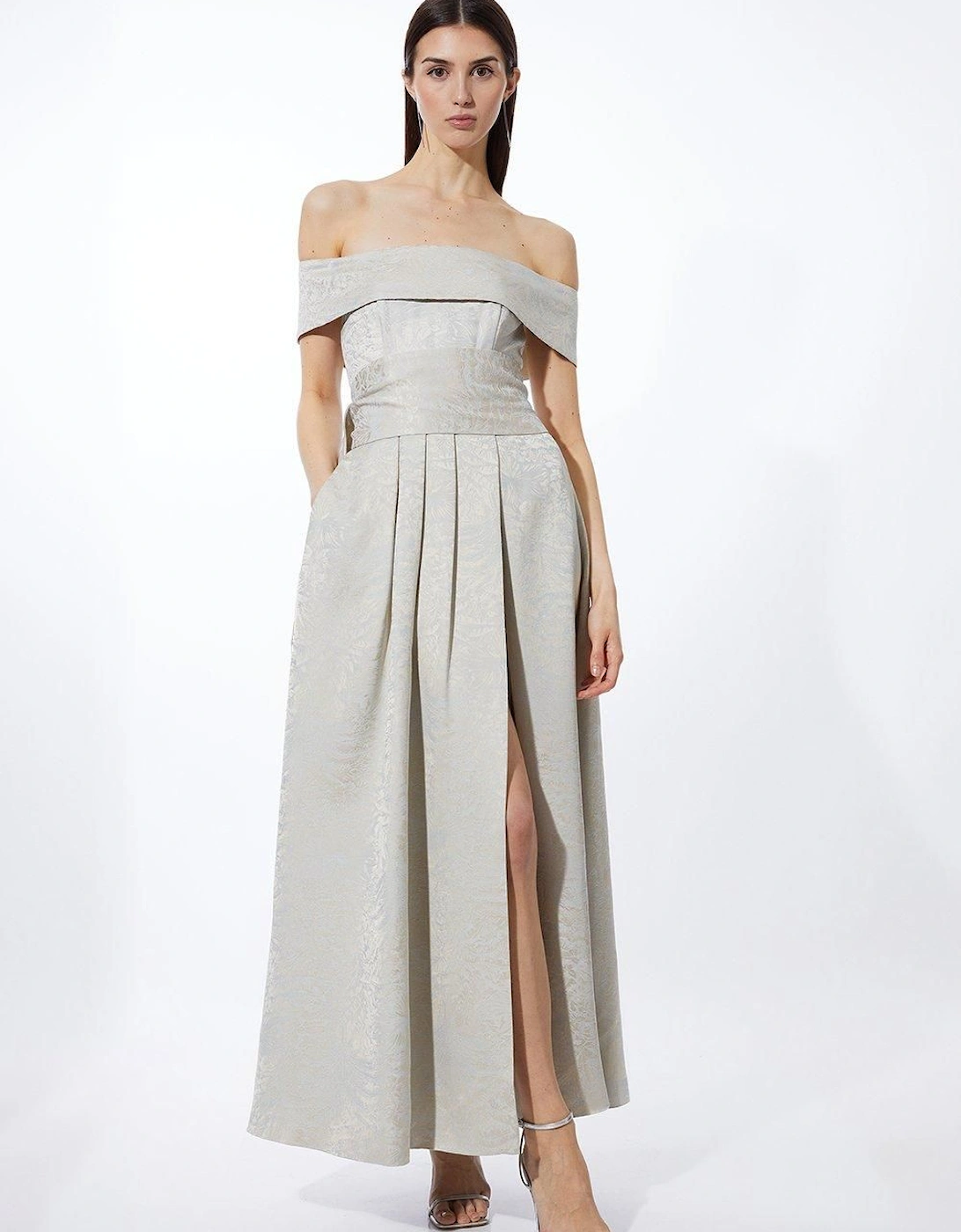 Jacquard Woven Bardot Maxi Dress, 2 of 1
