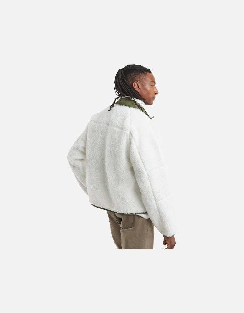 Colour Block Sherpa Fleece Jacket White/Khaki