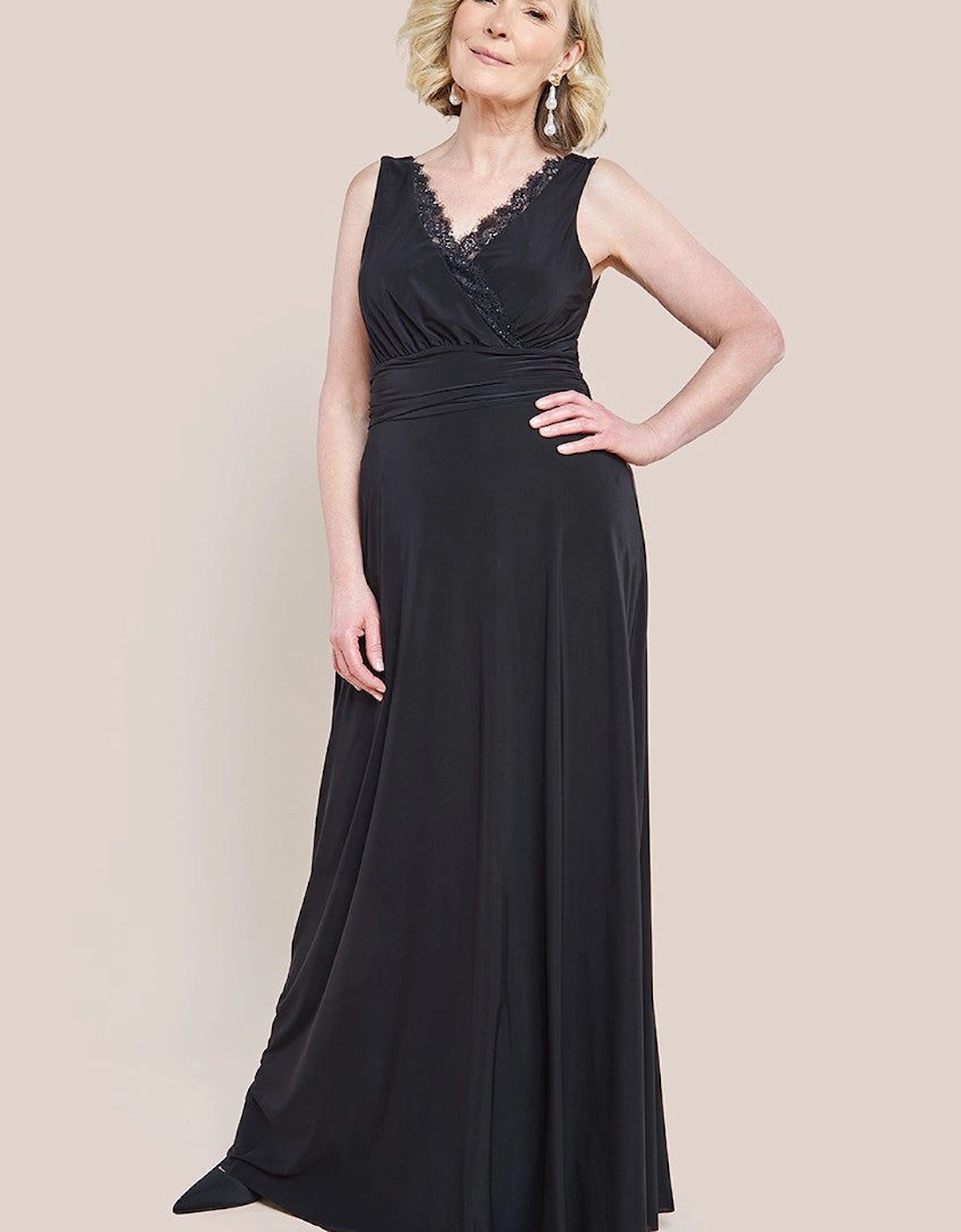 Diamante & Scalloped Lace Neck Maxi Dress, 2 of 1