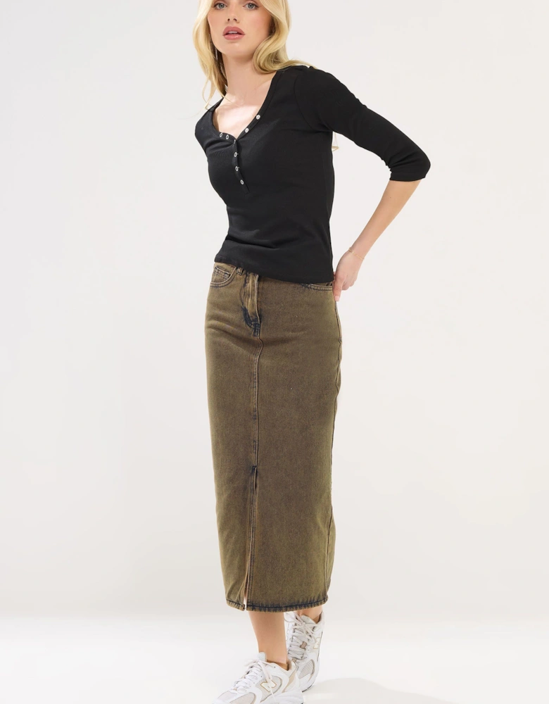 Petite Acid Wash Denim Skirt