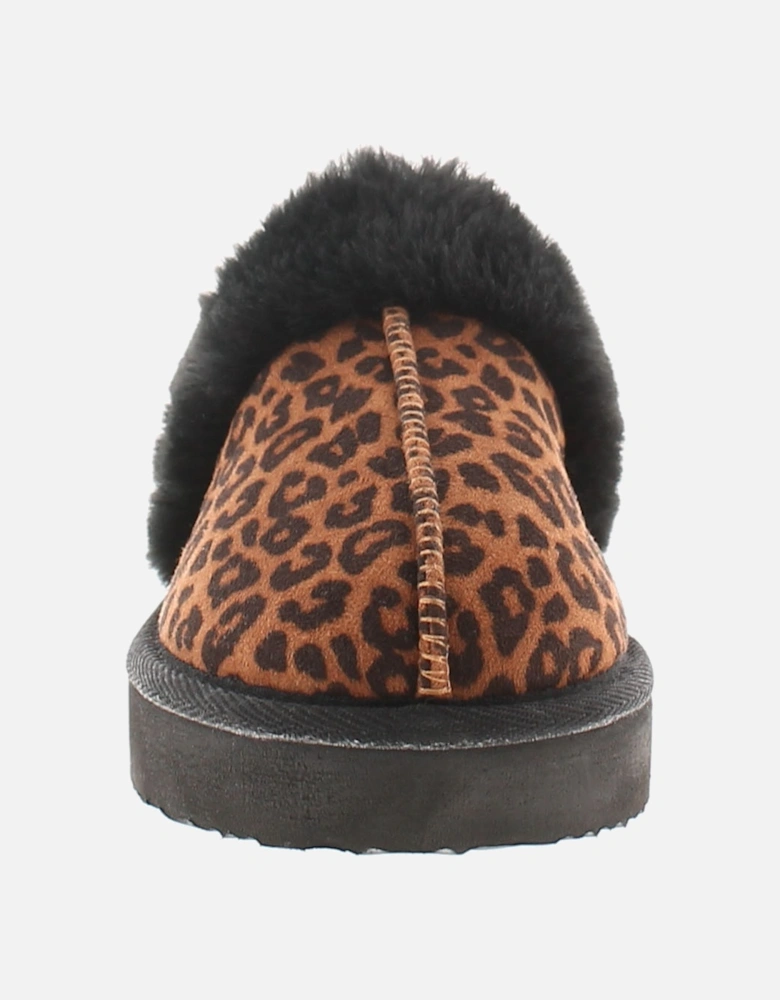 Womens Mule Slippers Cheetah black UK Size