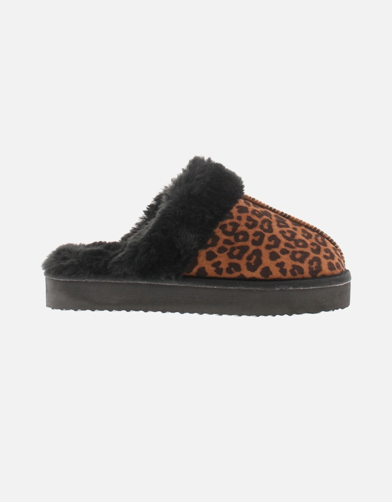 Womens Mule Slippers Cheetah black UK Size