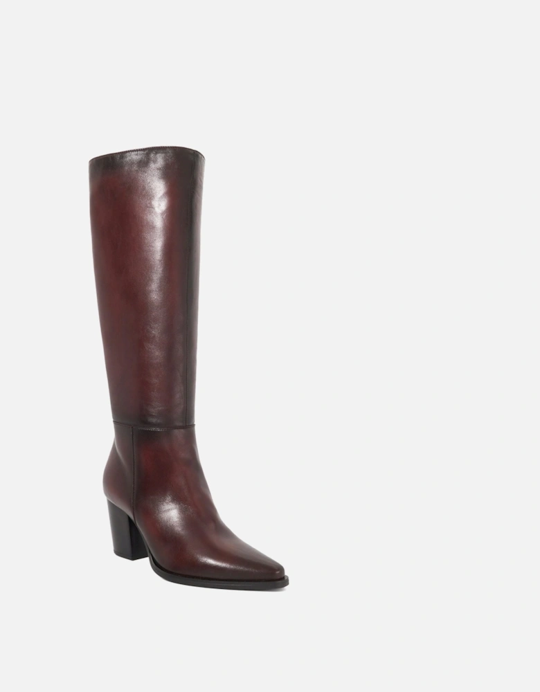 Tenna Leather Block Heel Knee High Boots