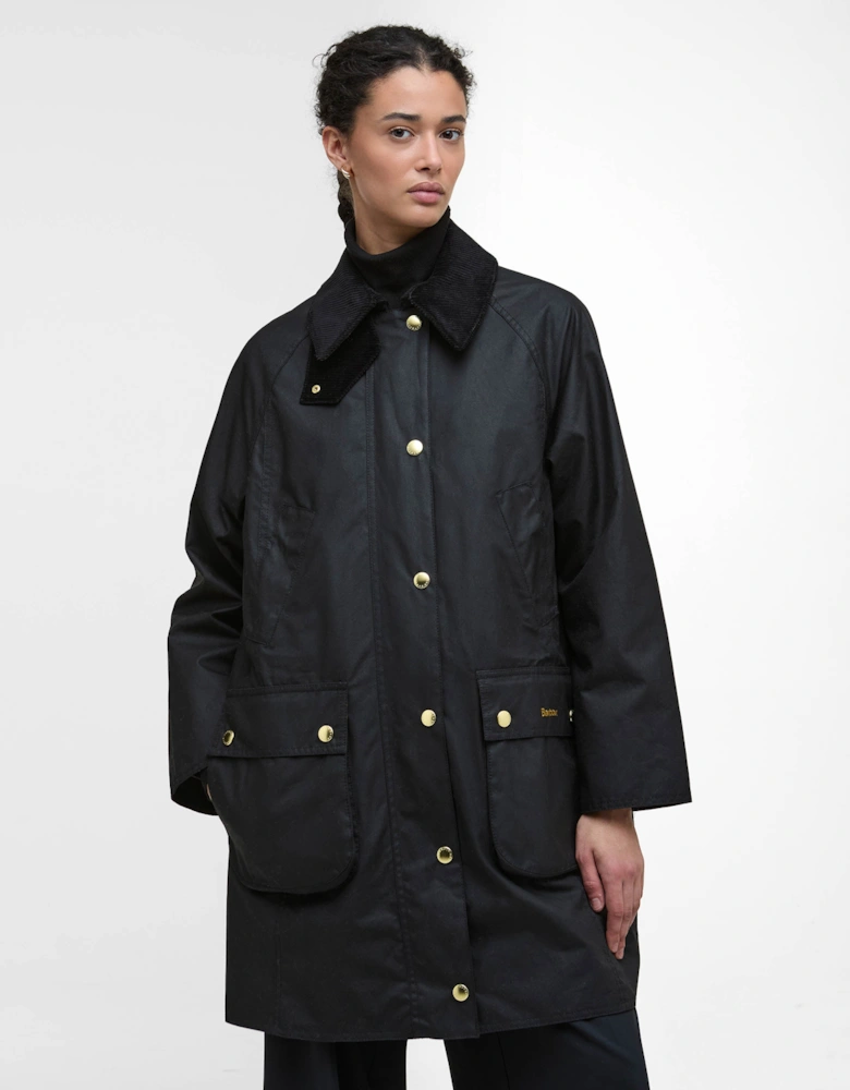 Long Beadnell Womens Wax Jacket -Black/Classic