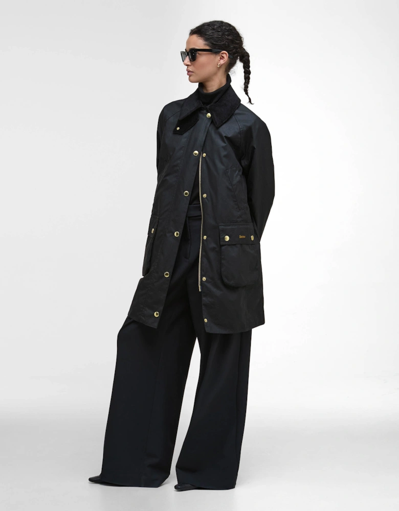 Long Beadnell Womens Wax Jacket -Black/Classic