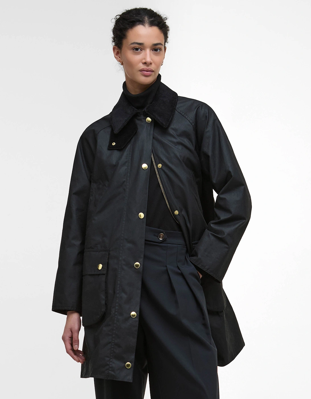 Long Beadnell Womens Wax Jacket -Black/Classic