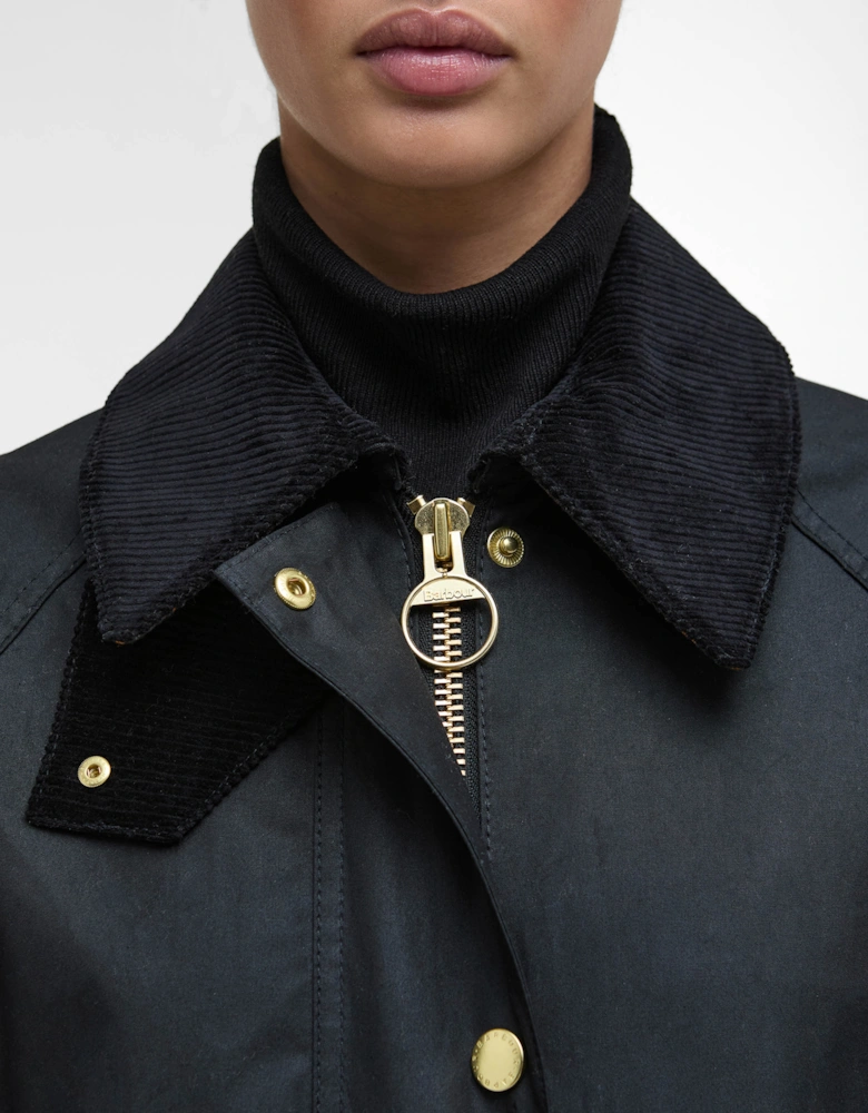 Long Beadnell Womens Wax Jacket -Black/Classic