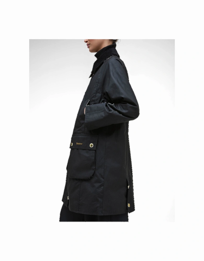 Long Beadnell Womens Wax Jacket -Black/Classic