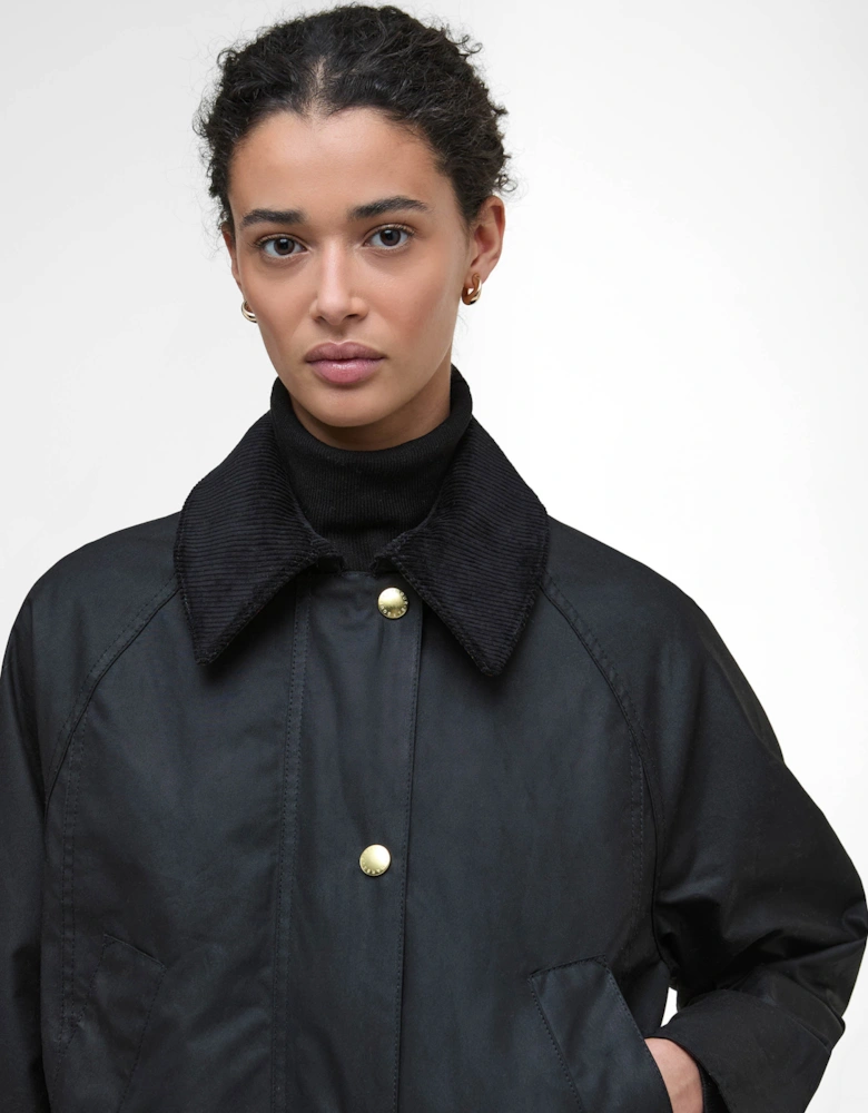 Long Beadnell Womens Wax Jacket -Black/Classic