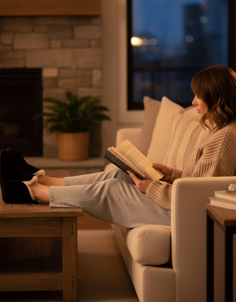 TIA Womens Boot Slippers Black