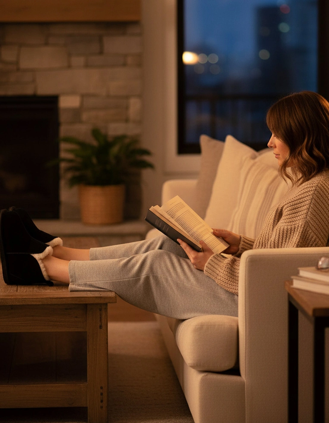 TIA Womens Boot Slippers Black