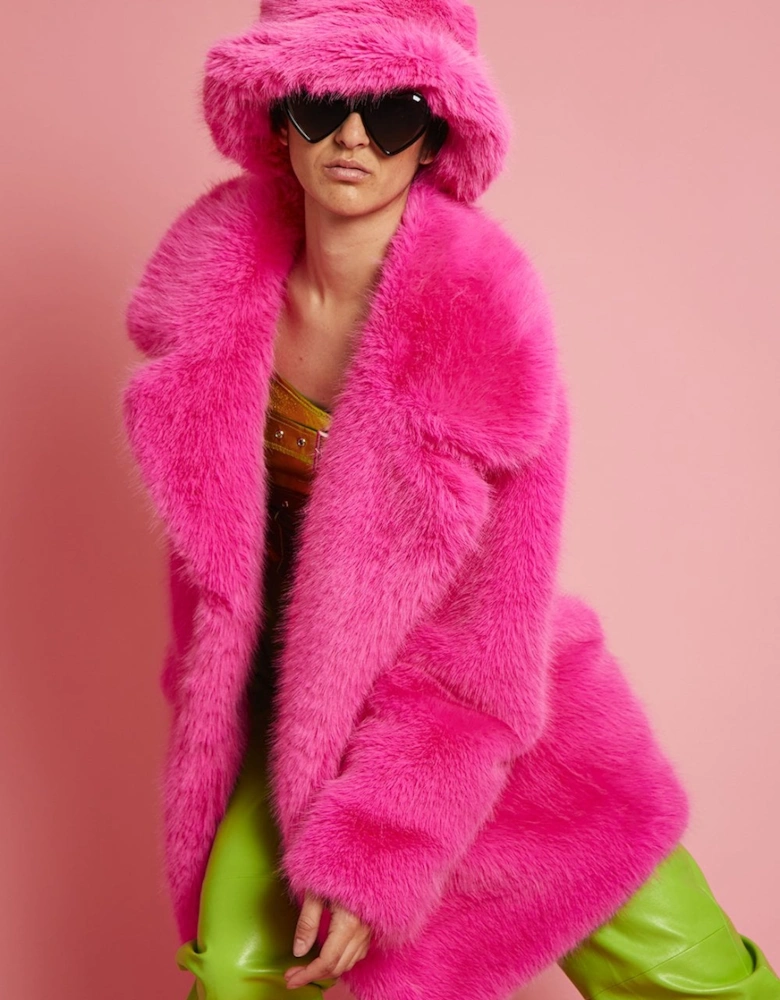 Faux Fur Fuchsia Pink Midi Coat