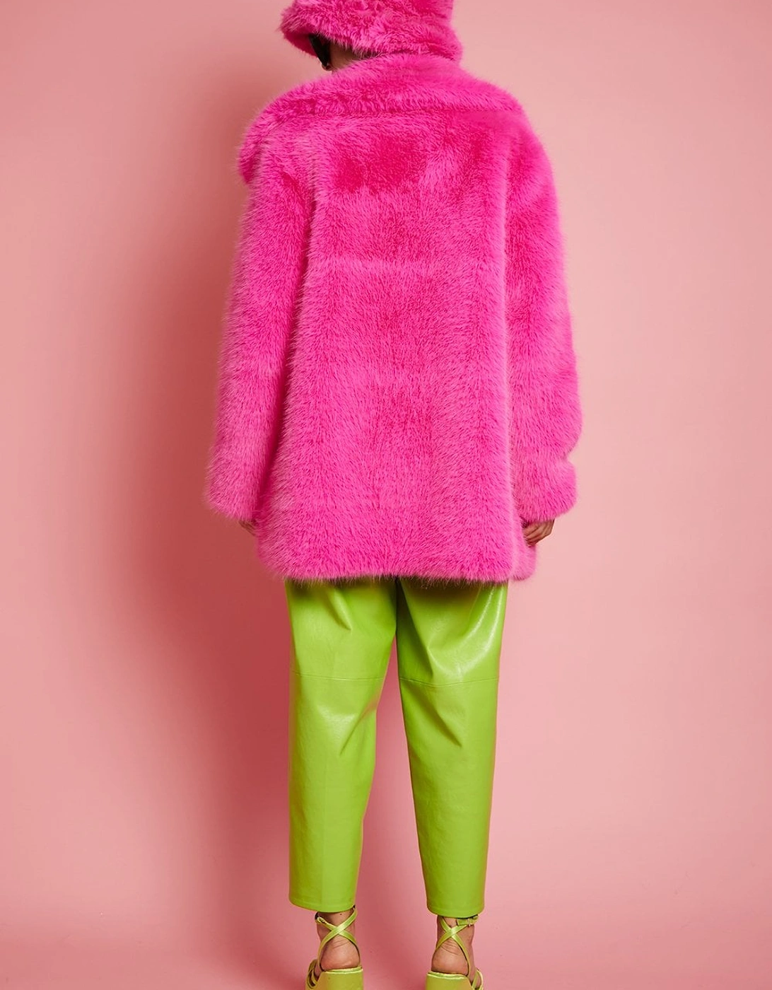 Faux Fur Fuchsia Pink Midi Coat