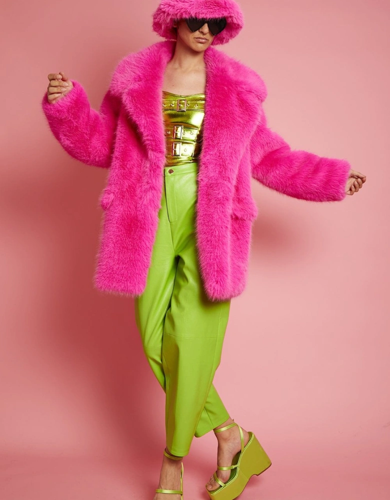 Faux Fur Fuchsia Pink Midi Coat