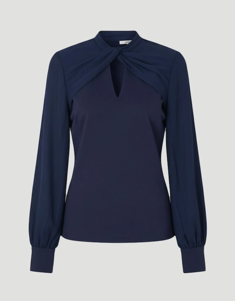 Plus Size Ponte And Georgette Mix Balloon Sleeve Cut Out Detail Top