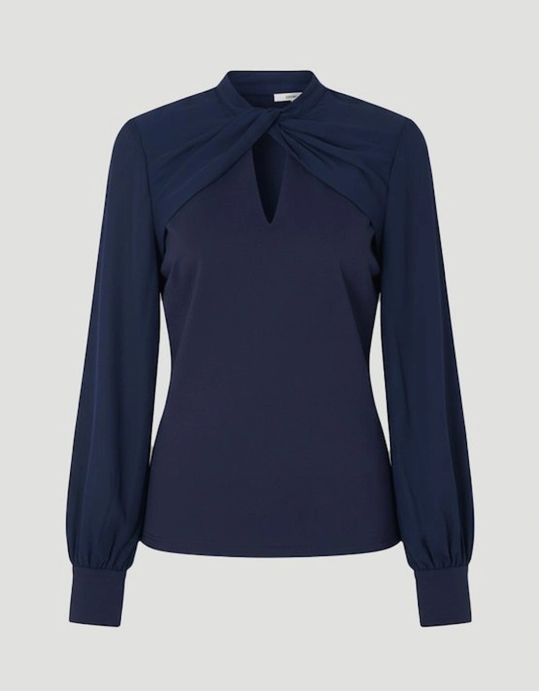 Plus Size Ponte And Georgette Mix Balloon Sleeve Cut Out Detail Top