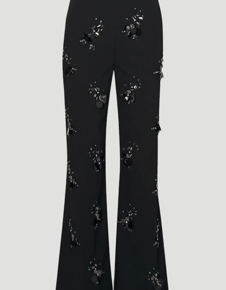 Plus Size Cluster Sequin & Crystal Embellished Tailored Wide Leg Trouser