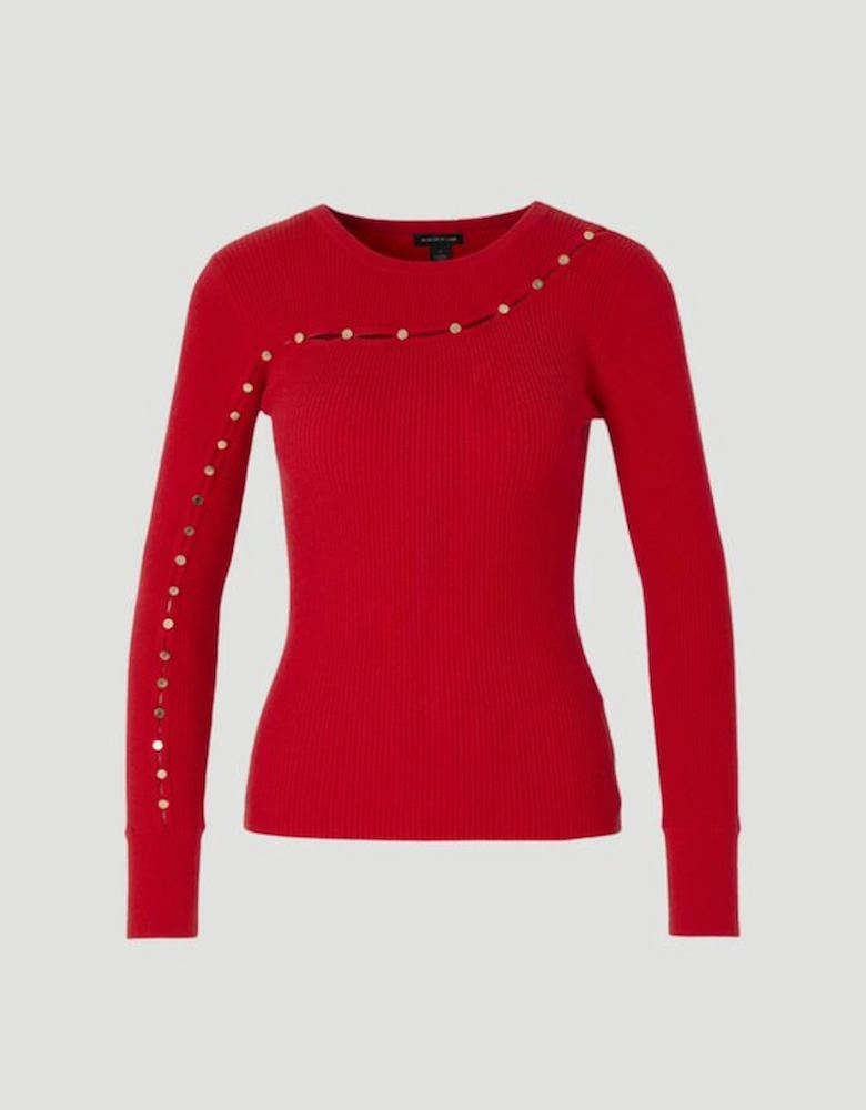 Viscose Blend Cut Out Trim Detail Knit Top
