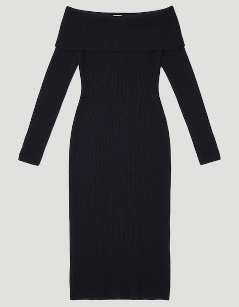 Wool Blend Cosy Bardot Knit Midi Dress